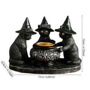 Świecznik Halloween kot czarownica figurka żywica Biały