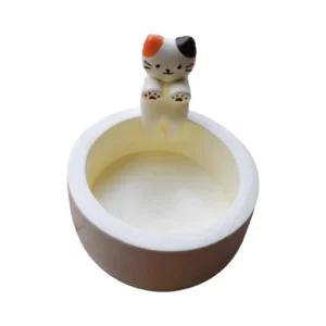 Świecznik ceramiczny z kotkiem — podstawka pod świecę do aromaterapii Srebrny
