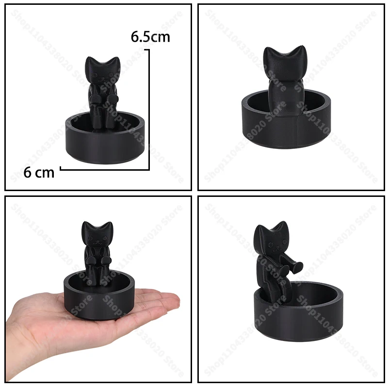 Plastikowy świecznik w kształcie siedzącego kotka 6,5 cm bezpieczny Jasnoszary