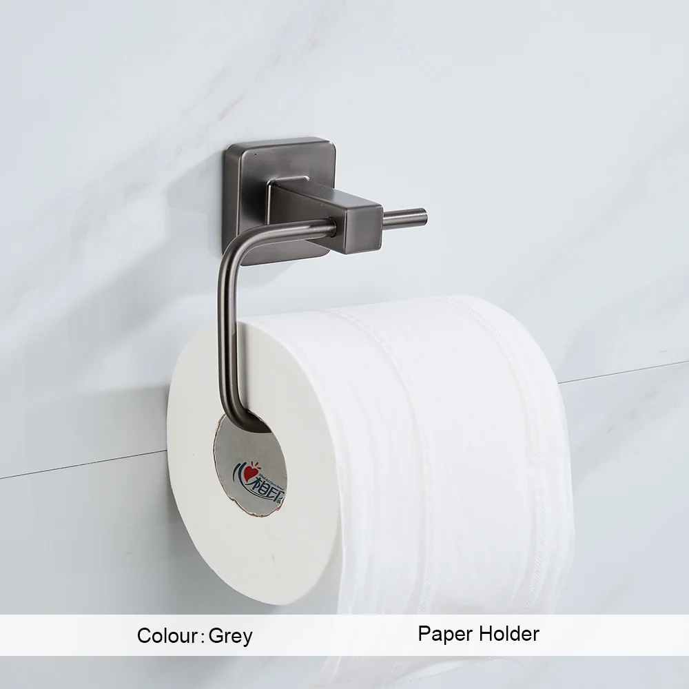 Szary zestaw akcesoriów łazienkowych: wieszaki i półka Paper holder