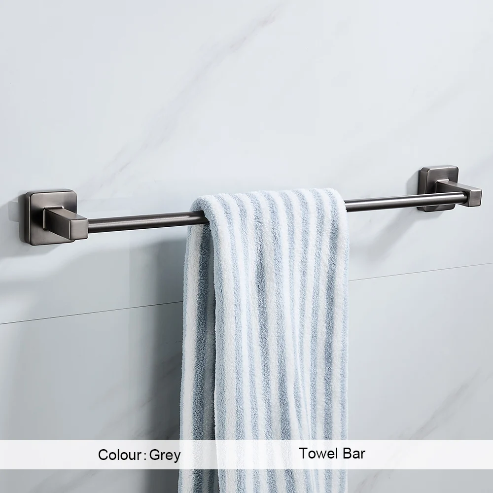 Szary zestaw akcesoriów łazienkowych: wieszaki i półka Towel bar