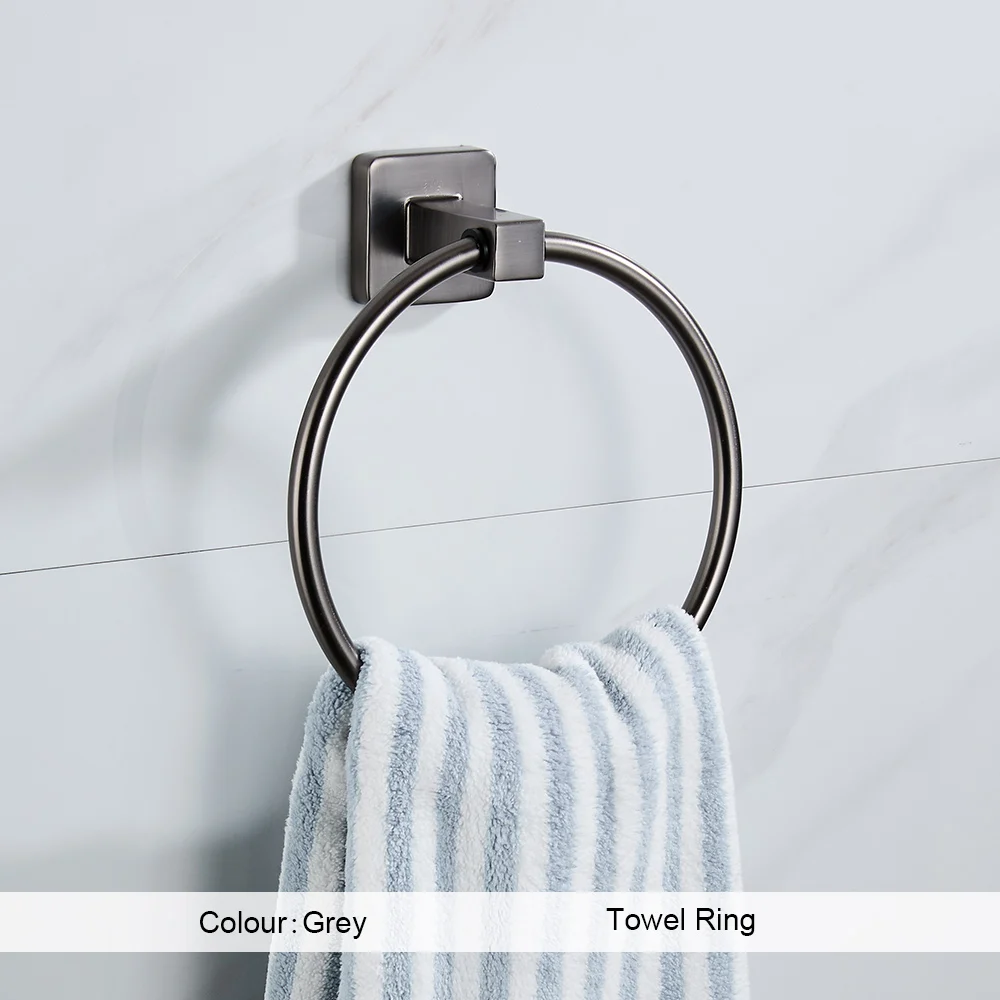 Szary zestaw akcesoriów łazienkowych: wieszaki i półka Towel ring