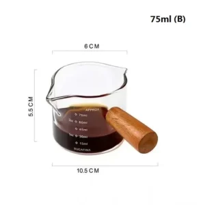 Szklana miarka do espresso 75 ml z drewnianą rączką i podziałką Jasnożółty