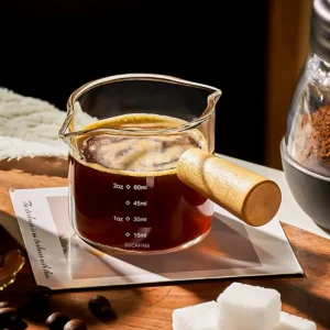 Szklana miarka do espresso 75 ml żaroodporna z uchwytem Jasnożółty
