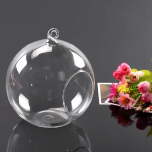 Szklane terrarium kuliste wisząca kula na sukulenty i kwiaty - wazon z borokrzemianu Biały