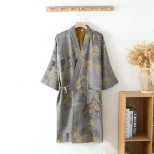 Szlafrok kimono bawełniany dla mężczyzn — długi wiosenny i letni Szary