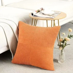 Sztruksowa poszewka w stylu boho musztardowa patchwork na sofę Brązowy