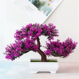 Sztuczne bonsai w doniczce — małe dekoracyjne drzewko na stół Głęboki szafir