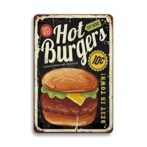 Tabliczka metalowa vintage fast food do kuchni lub baru Burgundia