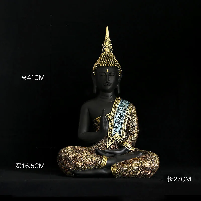 Tajski Budda z żywicy z ręcznym wykończeniem — duża ozdoba buddyjska Khaki