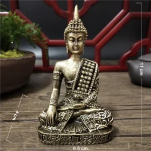 Tajskie statuetki Buddy medytującego – żywica, brąz i złoto Jasnozielony