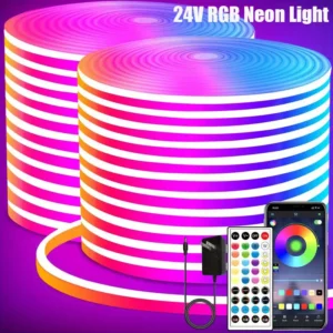 Taśma LED Neon RGB silikonowa Bluetooth DC24V 5–30 metrów Biały