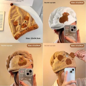 Turban do włosów z motywem kapibary z koralowego polaru Brązowy