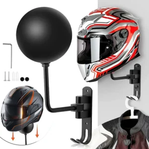 Uchwyt ścienny na kask motocyklowy z obrotową podstawą 180° Czarny