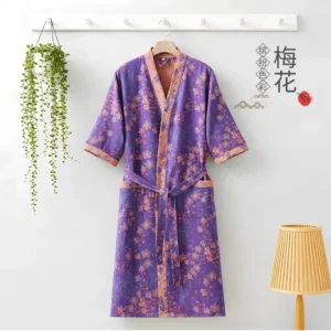 Wzorzysty szlafrok kimono z krótkim rękawem — cienki na lato Armijna zieleń