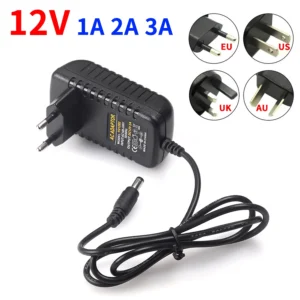 Zasilacz 12V DC z wtyczką - adapter sieciowy 1A 2A 3A Szary
