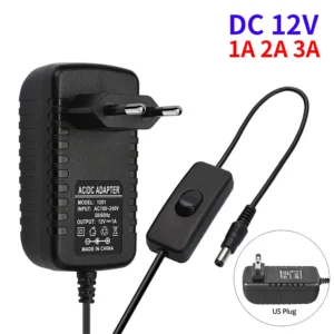 Zasilacz 12V z wtyczką i przełącznikiem - ładowarka adapter Beżowy