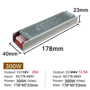 Zasilacz impulsowy LED 12V/24V - transformator 60-400W Srebrny