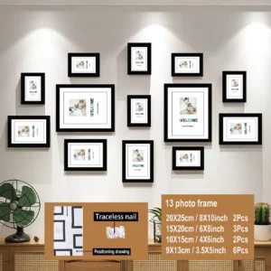 Zestaw 13 drewnianych ramek na zdjęcia – galeria ścienna dom i biuro Czarny