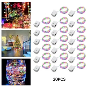 Zestaw 20 mini girland LED na srebrnym drucie z bateriami Rgb