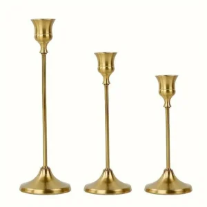 Zestaw 3 świeczników aluminiowych vintage — złote i srebrne Biały