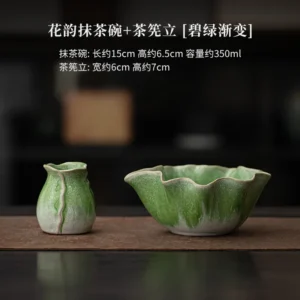 Zestaw do matcha w kształcie kwiatka z miseczką i sitkiem Armijna zieleń