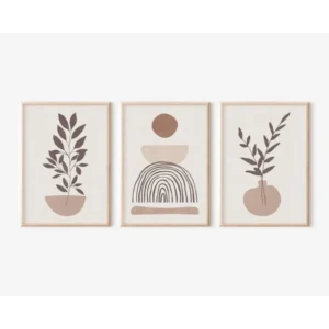 Zestaw 3 Plakatów Boho Pastelowych Abstrakcyjnych Skandynawskich Burgundia