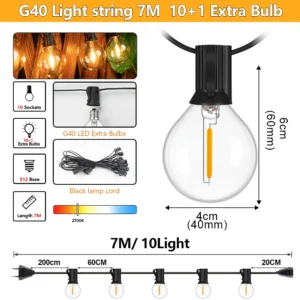 Zewnętrzne lampki ogrodowe LED G40 z wtyczką EU — girlanda na patio Niebieski