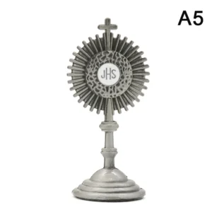 Złota figurka Jezusa JHS — dekoracyjna statuetka religijna na biurko i półkę Jasnozielony